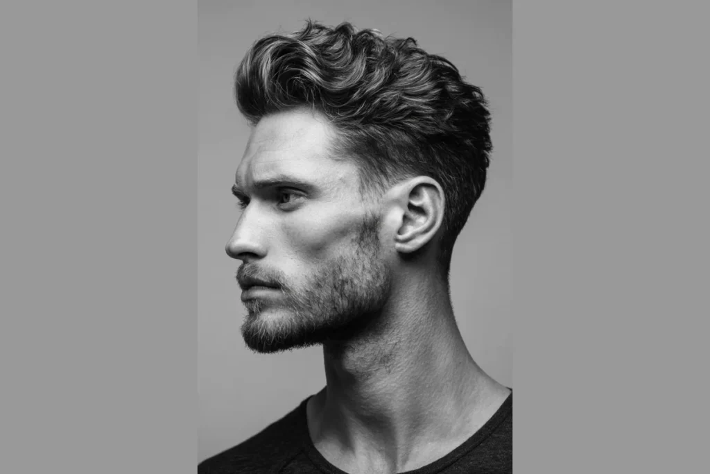 corte masculino pompadour em Fios ondulados