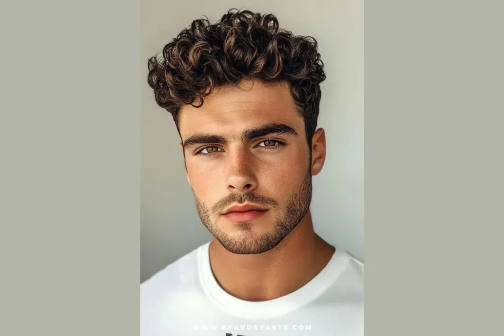 corte masculino pompadour em Fios cacheados