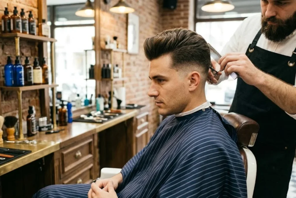 Corte de cabelo masculino com topete: 38 inspirações + dicas 44 Homem na barbearia