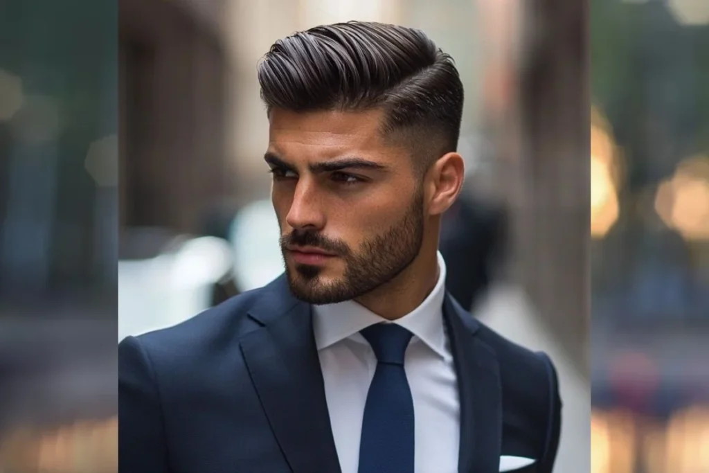7 cortes de cabelo masculino para casamento: Elegância e estilo 3 Homem de terno com um corte de cabelo clássico